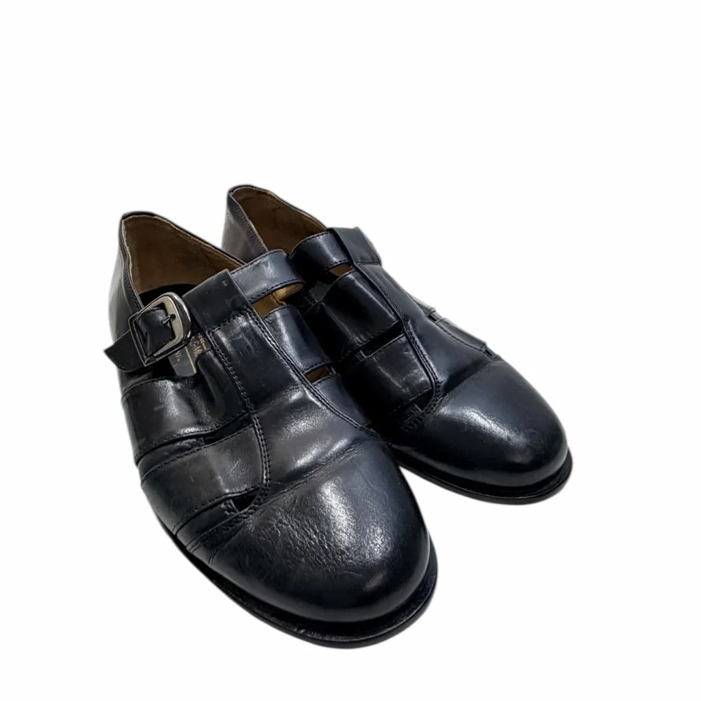 Johnston & Murphy Cellini Black Italian Leather Fisherman Buckle Shoes Size 10